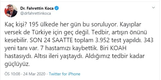 Son Dakika: Türkiye'de Koronavirüs Nedeniyle Hayatını Kaybedenlerin Sayısı  44' e Yükseldi