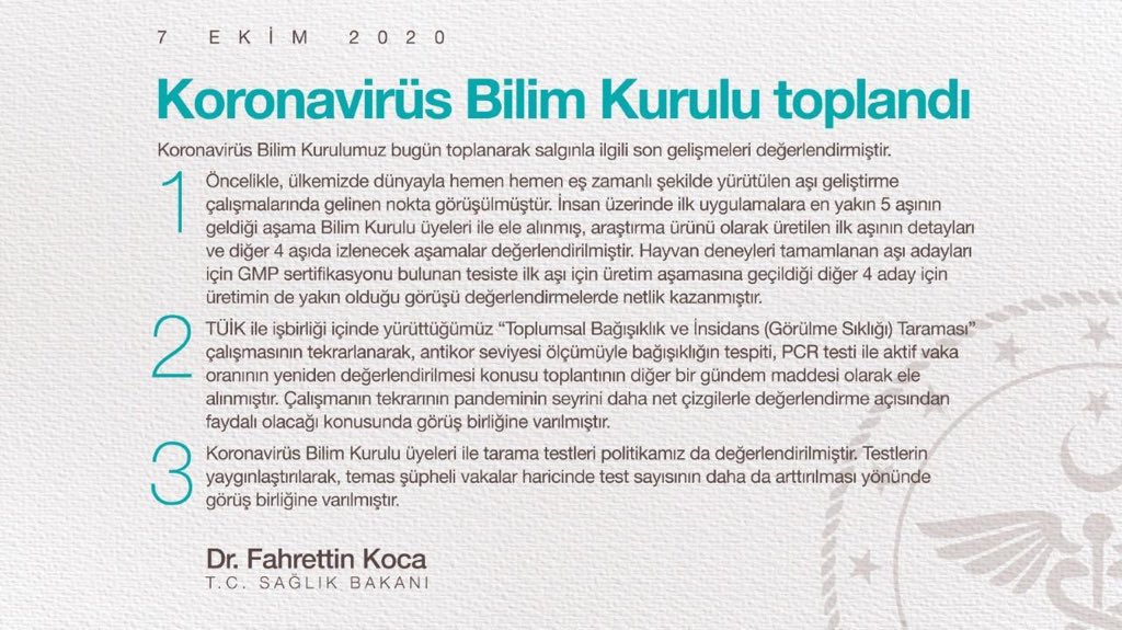 Sağlık Bakanlığı 8 Ekim Koronavirüs Tablosunu Açıkladı