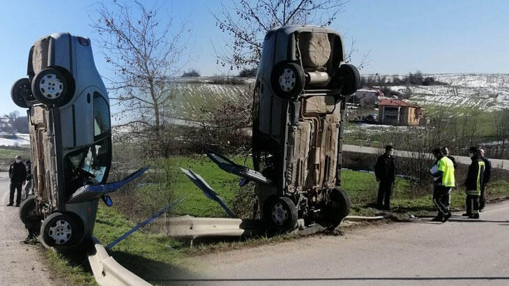 Kaza Yapan Araç Dik Durdu