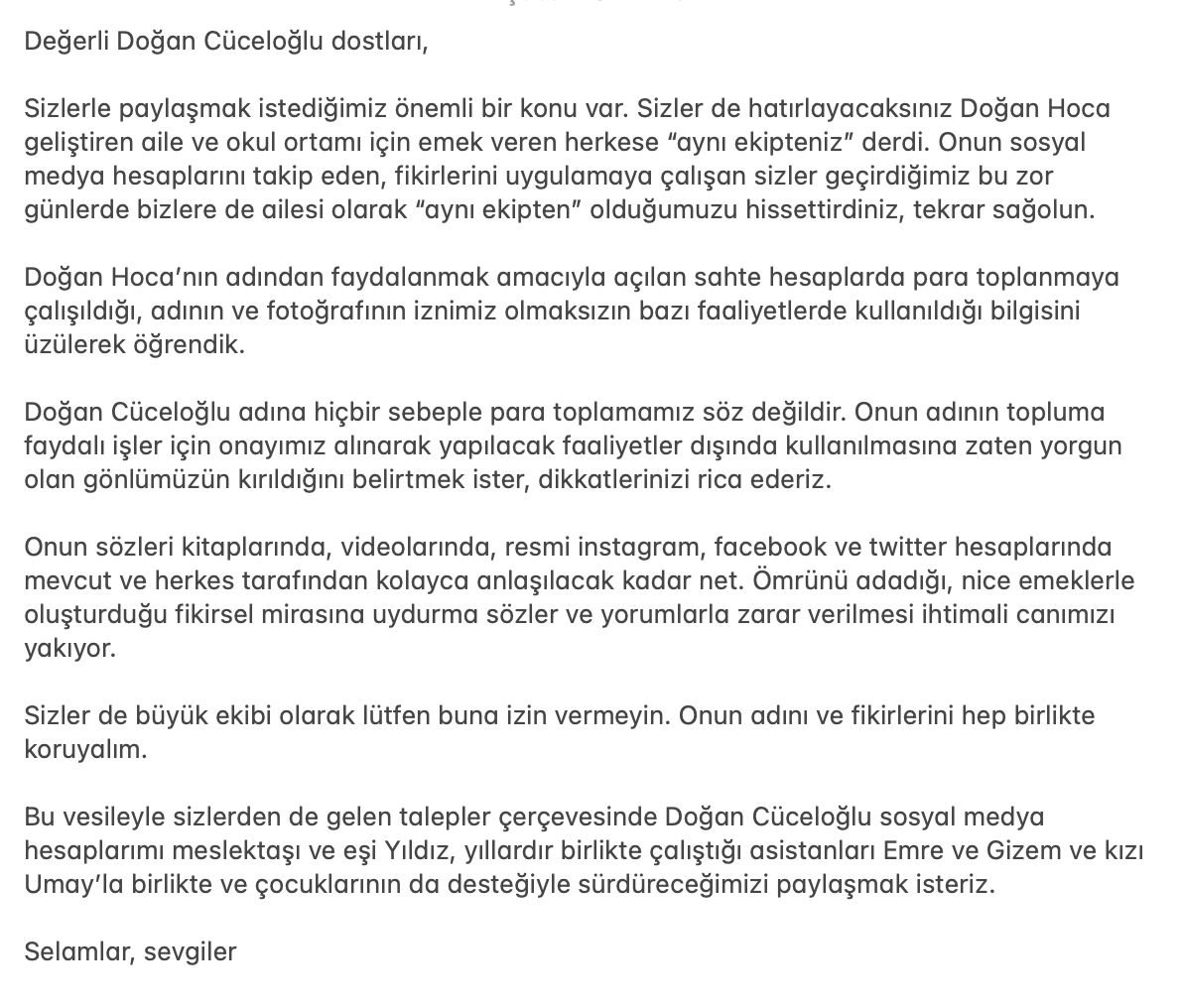 Doğan Cüceloğlu'nun Ailesinden Dolandırıcılara Karşı Uyarı 