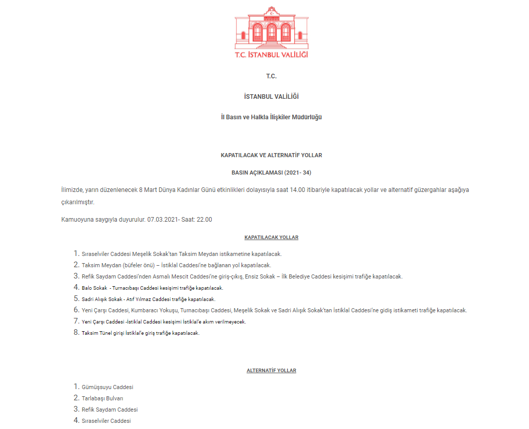 İstanbul'da Kadınlar Günü Nedeniyle Kapalı Olacak Yollar Açıklandı 