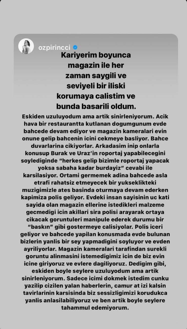 Özge Özpirinçci’nin Doğum Günü Kutlamasına Polis Baskını!