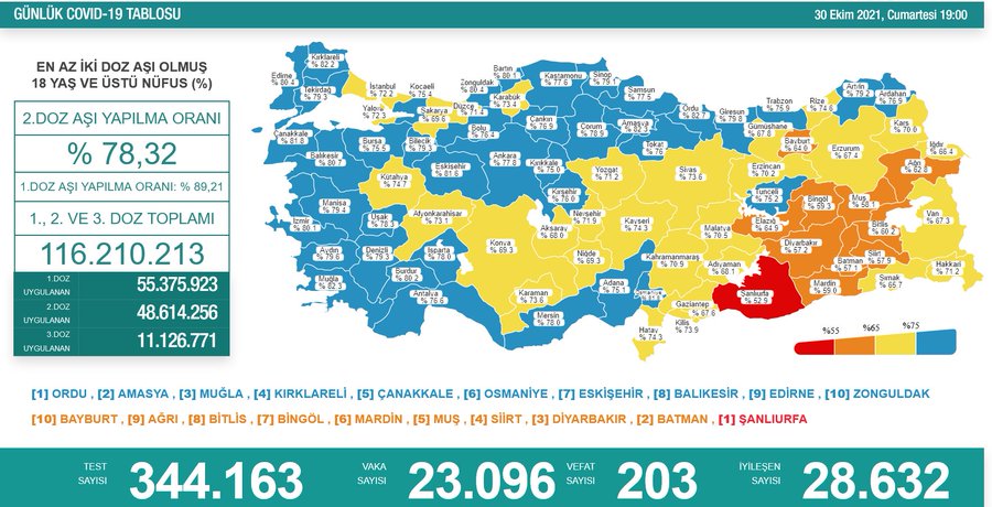 30 Ekim Koronavirüs Tablosu Açıklandı! 203 Kişi Yaşamını Yitirdi
