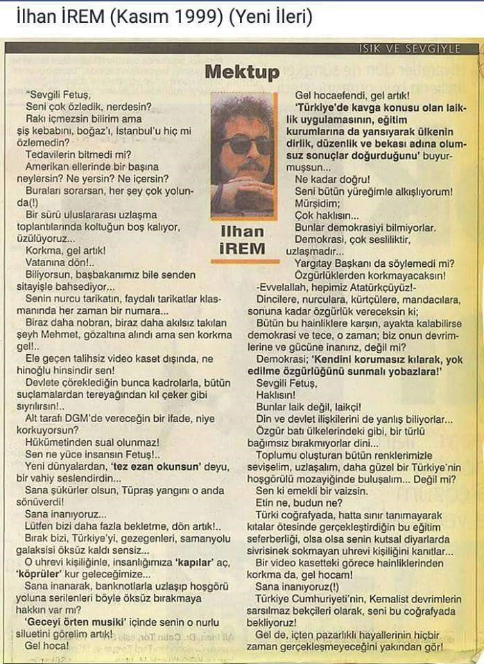 Hayatını Kaybeden İlhan İrem'in FETÖ Yazısı Gündeme Geldi