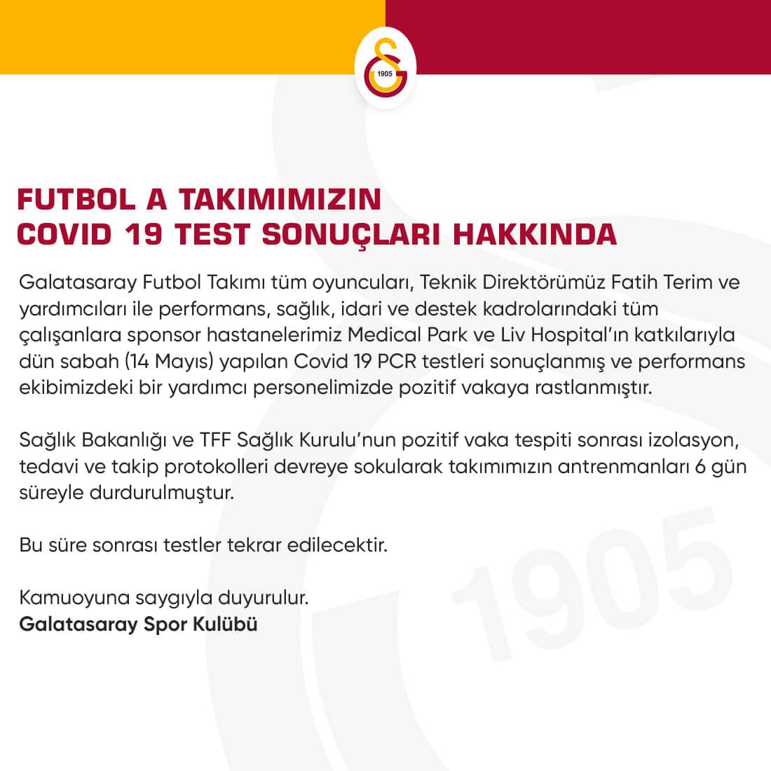 Galatasaray'a Yapılan Koronavirüs Test Sonucu Çıktı