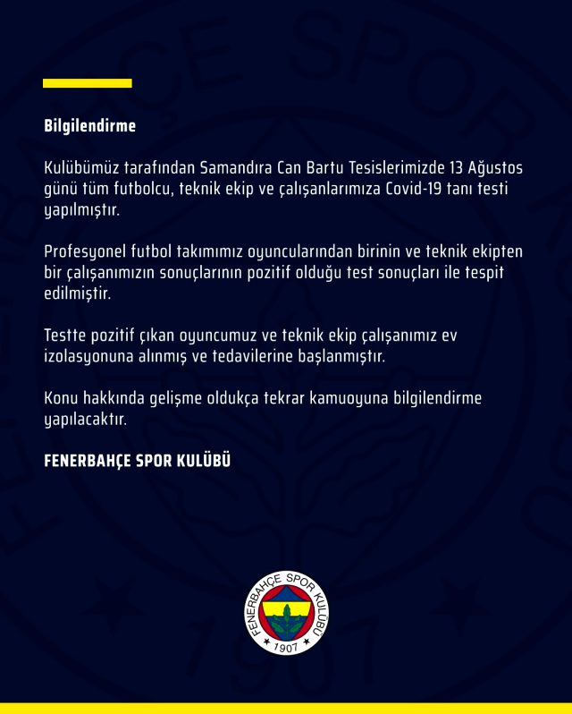 Son Dakika: Koronavirüs Fenerbahçe’ye Sıçradı
