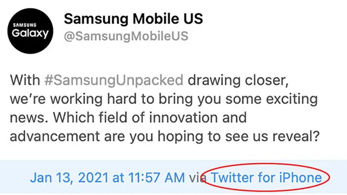 Samsung Twitter Hesabı iPhone Kullanarak Tweet Attı