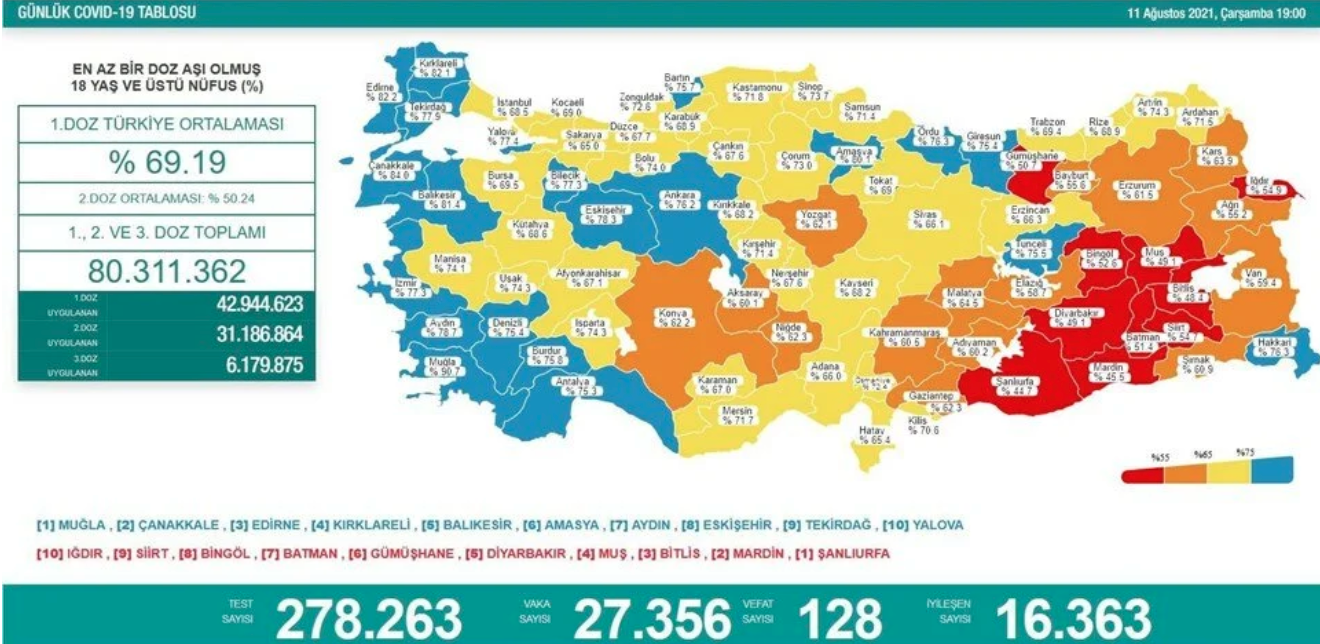 11 Ağustos Türkiye Koronavirüs Tablosu Açıklandı