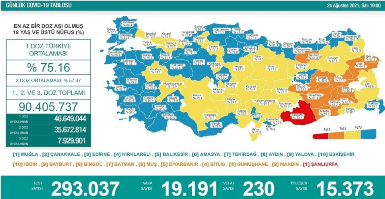 24 Ağustos Türkiye Koronavirüs Tablosu Açıklandı
