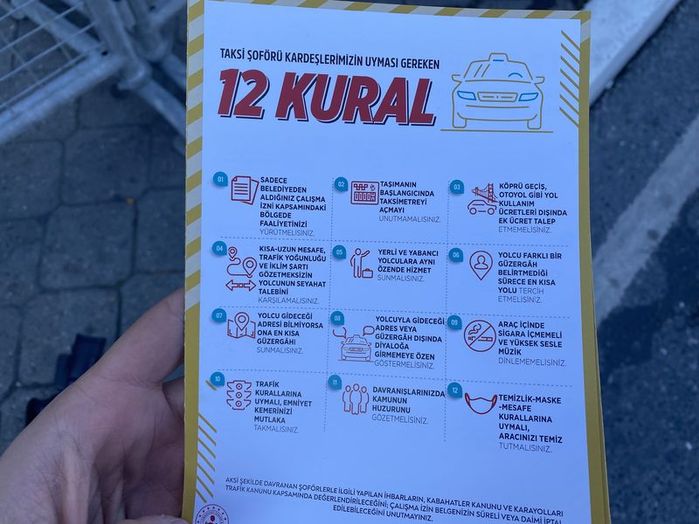 İstanbul’da Taksicilere Dağıtılan Broşürlerdeki 12 Kural